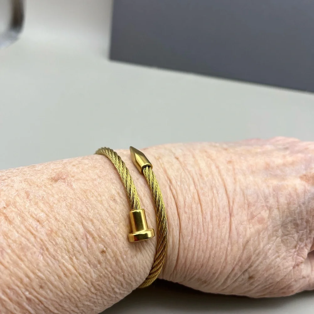 Edgy Gold Tone Twisted Cable Wire Bracelet- Modern Industrial Chic